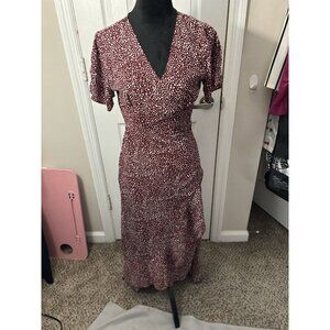 Red & White Polka Dot Flutter Sleeve Wrap Maxi Dress